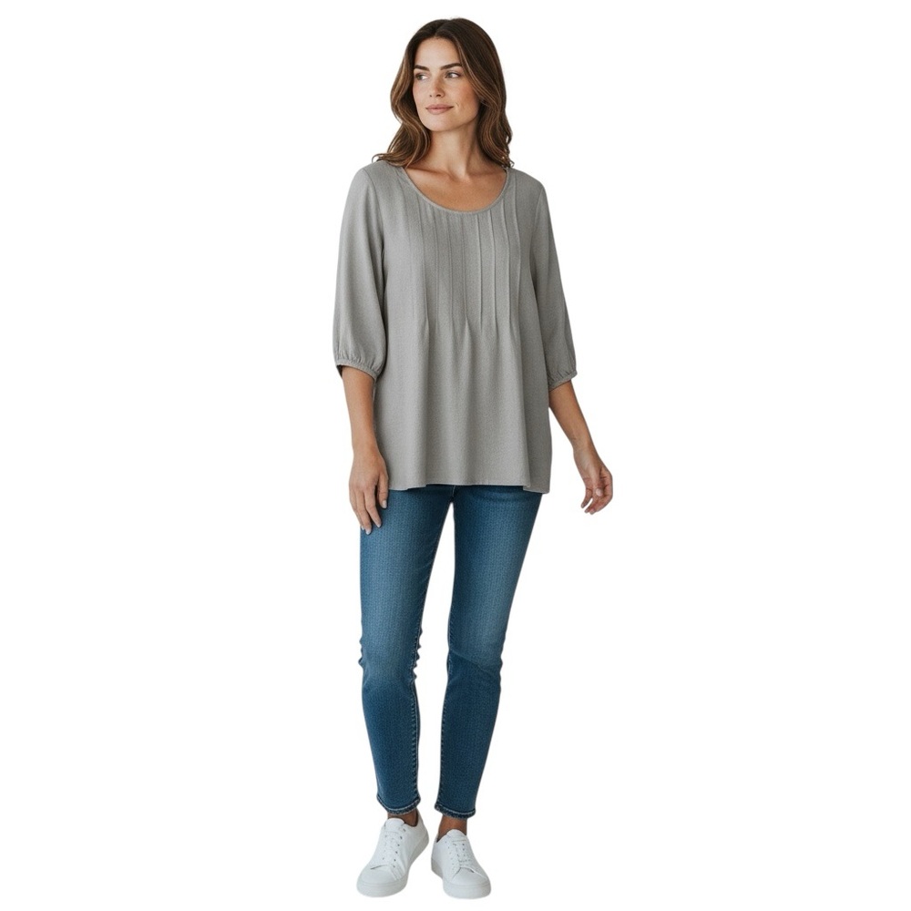 SOFT SURROUNDINGS Pintuck Peasant Boho Natural Cotton Longline Tunic in Tan MED - Picture 12 of 12